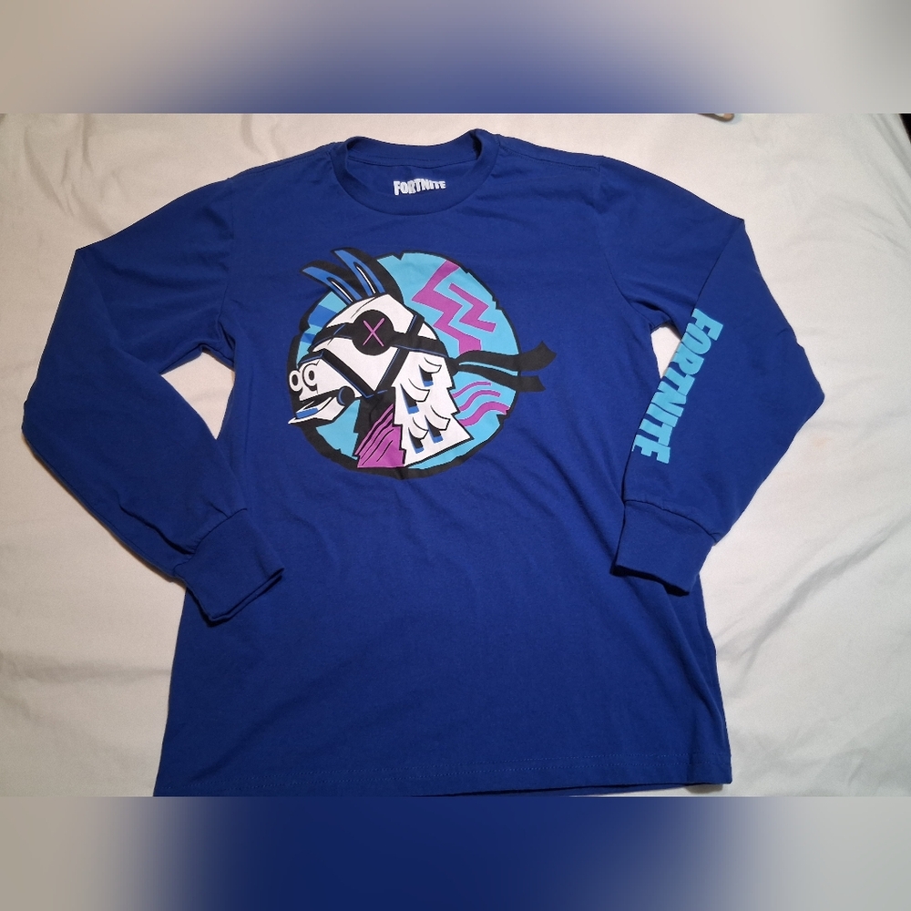 EUC - Fortnite Llama Blue Long Sleeve Shirt Kids 10/12 - Boys